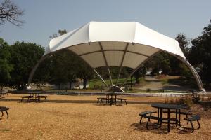 A view of the new stage and seating area, taken from the west